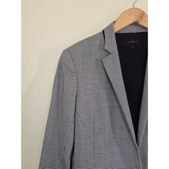 Theory Houndstooth Shrunken Blazer Womens Size 4 Office Work Career Black White - Picture 3 of 10